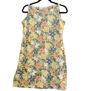 Woman Floral Sleeveless Cotton Dress - Yellow, Blue, Orange M